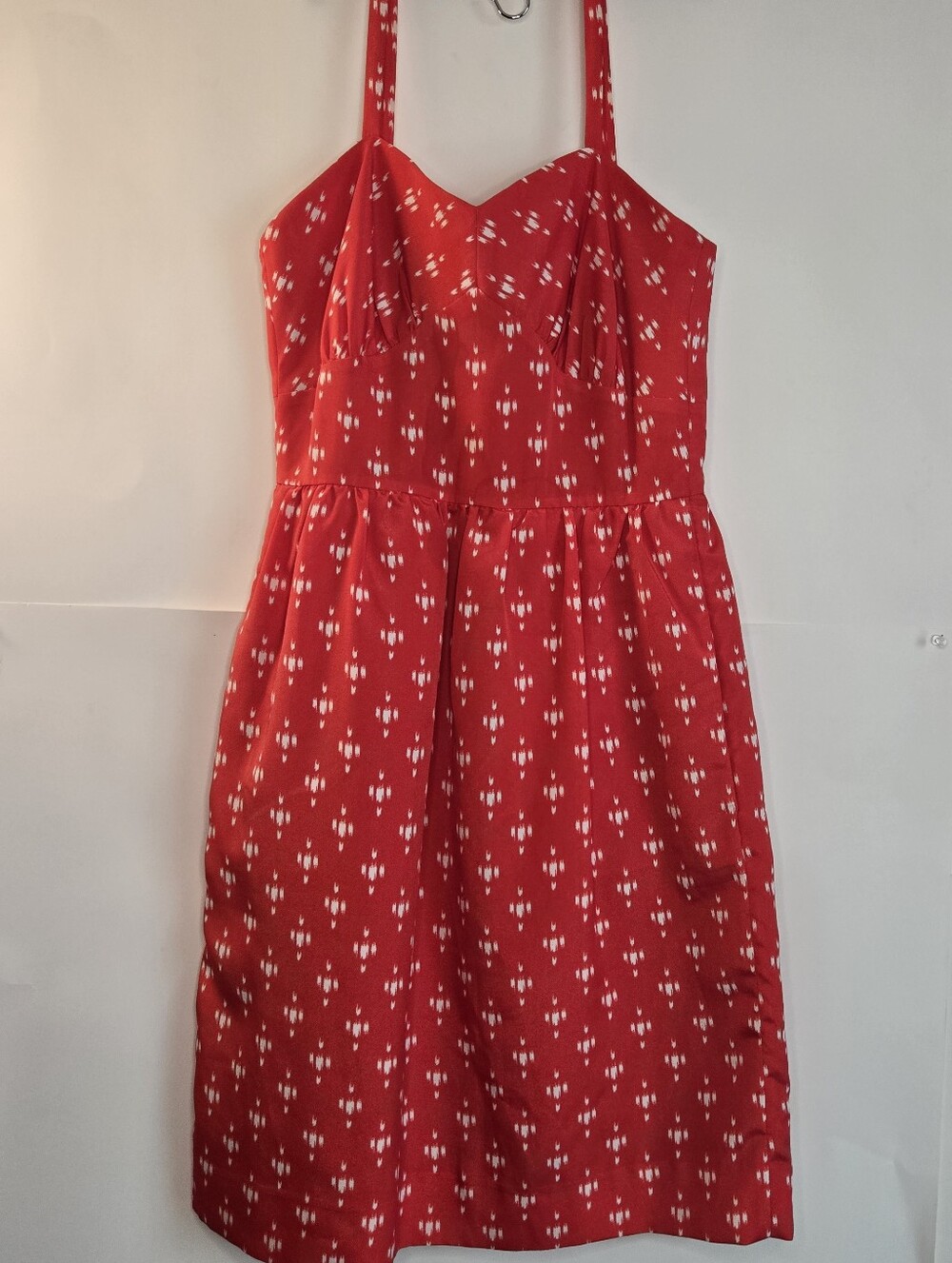 J.CREW Women's Size 0 Red White Abstract Silk Satin Slip Dress V-Neck Lined